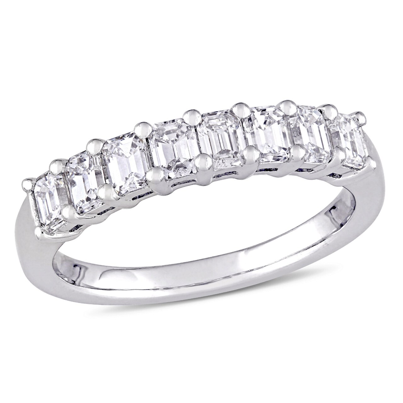 Gem And Harmony 1.00 Carat (ctw Color G-H VS2-SI1) Emerald-Cut Diamond Semi-Eternity Wedding Band Ring in 14k White Gold